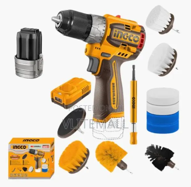 Lithium-Ion Cordless Drill + 2 Pieces 20v Batteries + 11pcs Cleaning · Photo 1