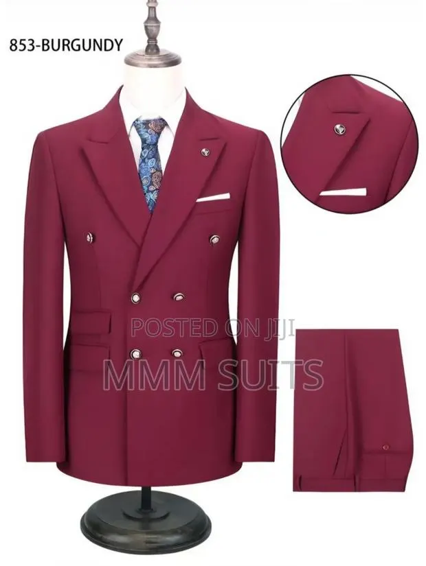 Quality 2-Piece Double-Breasted Men's Suit From Turkey in Burgundy · Photo 1