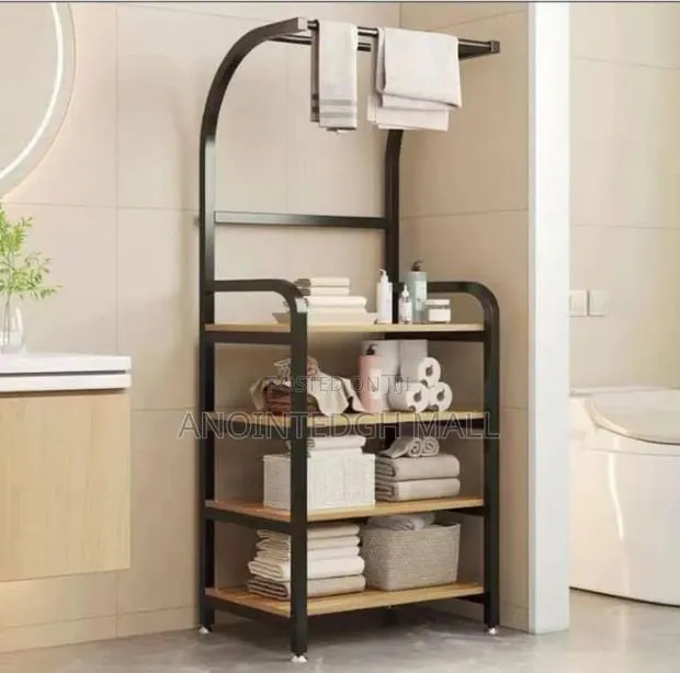 Bathroom Floor Shelf 3 Tier Standing Shelf - Black · Photo 1