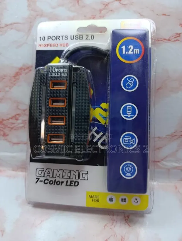 10-Port High-Speed USB 2.0 Gaming Hub With 7-Color LED · Photo 1