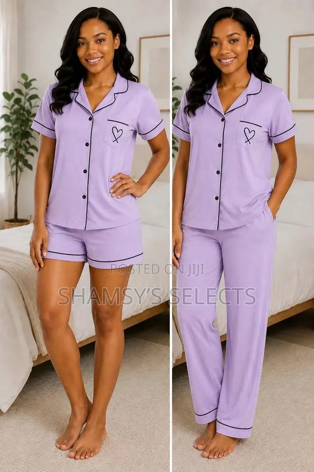100% Cotton Ladies 2-Piece Pajama Set: Shorts & Trousers · Photo 1