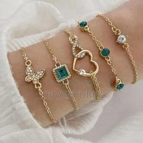 5Pcs Green Gemstone Durable Stackable Vintage Chain