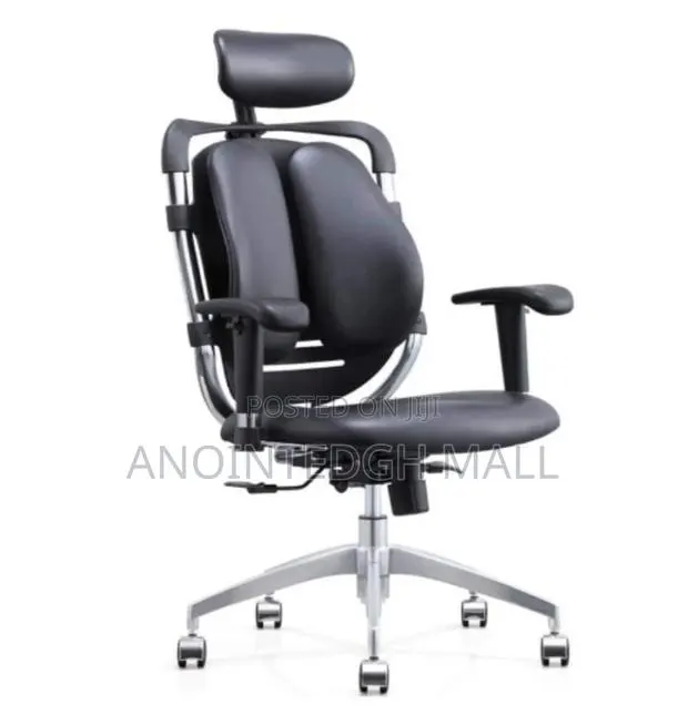 Kidney Leather Swivel Chair With Headrest - Black · Photo 1