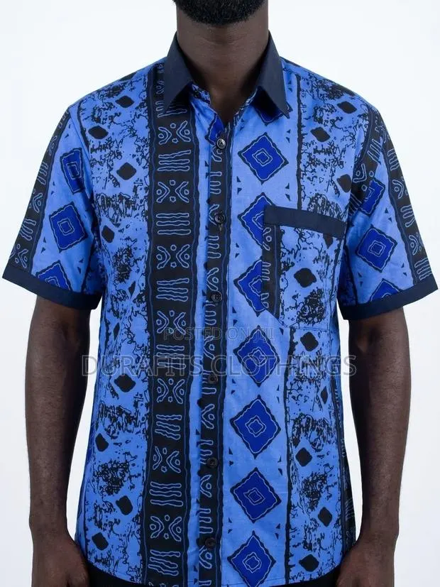 Men’s Cobalt & Navy Batik African Print Shirt · Photo 1