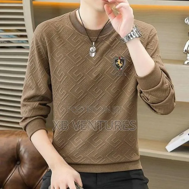 Comfy Unique Weave Design Long Sleeve T-Shirt,
-Khak · Photo 1