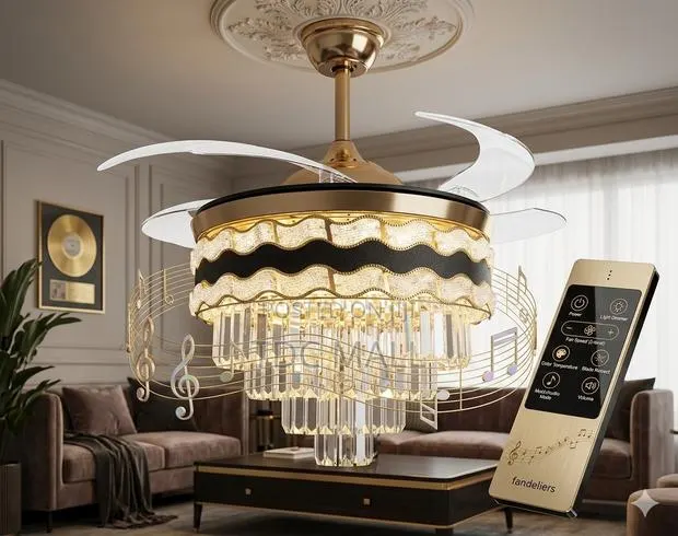 Luxury Crystal Ceiling Fanlight With Bluetooth + Remote - 85% Copper · Photo 1