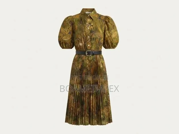 Women’s Vintage Leaf Print Pleated Midi Dress With Belt · Photo 1