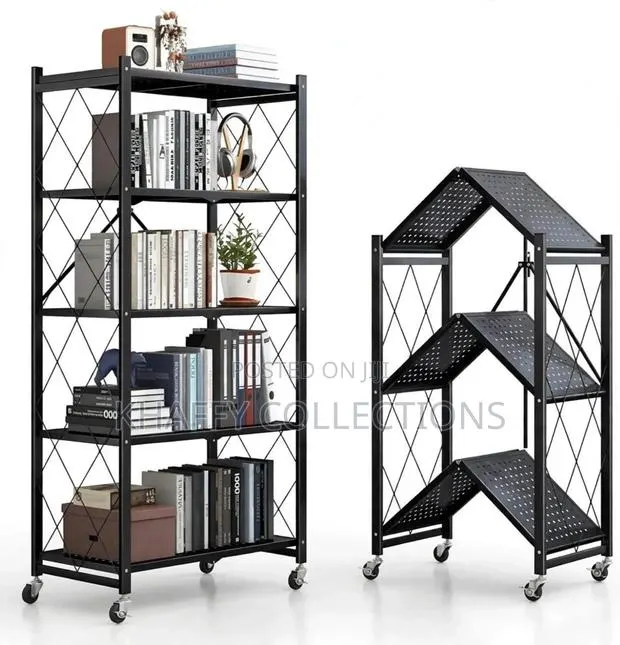 5Tier Foldable Bookshelf With Wheels - No Installation Shelf Rack · Photo 1