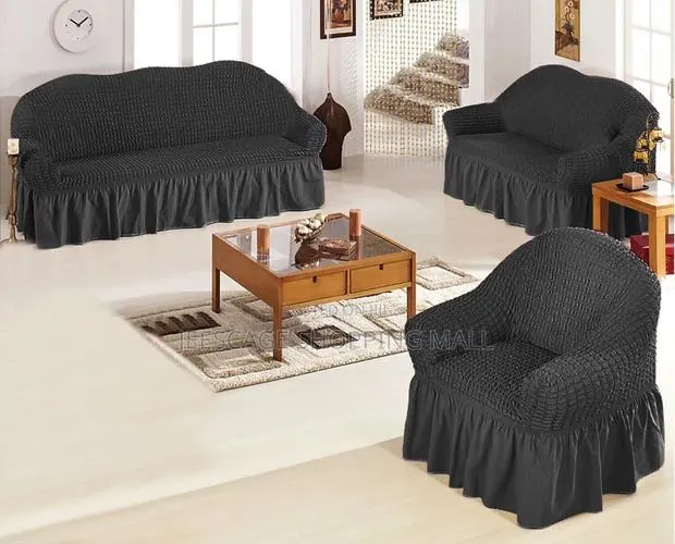 Waffle Stretch Ruffle Skirt Sofa Chair Slipcover Set in Colors · Photo 1