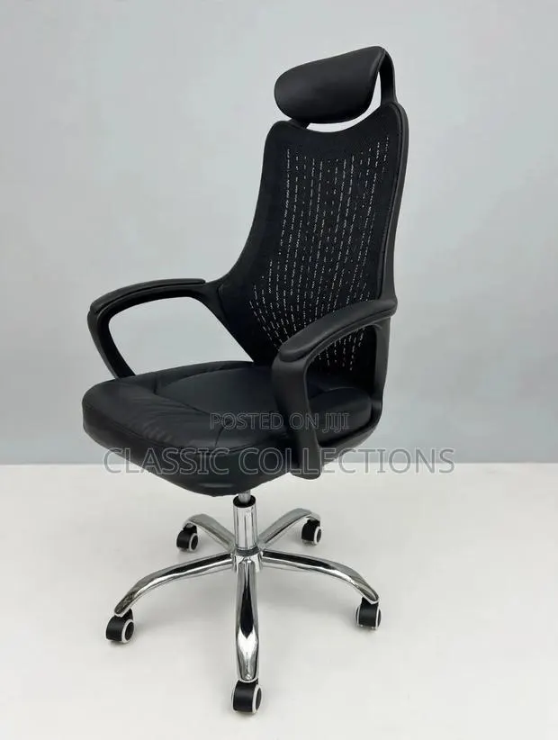 Executive Office Chair-High Back Mesh With Headrest-Leather Seat · Photo 1