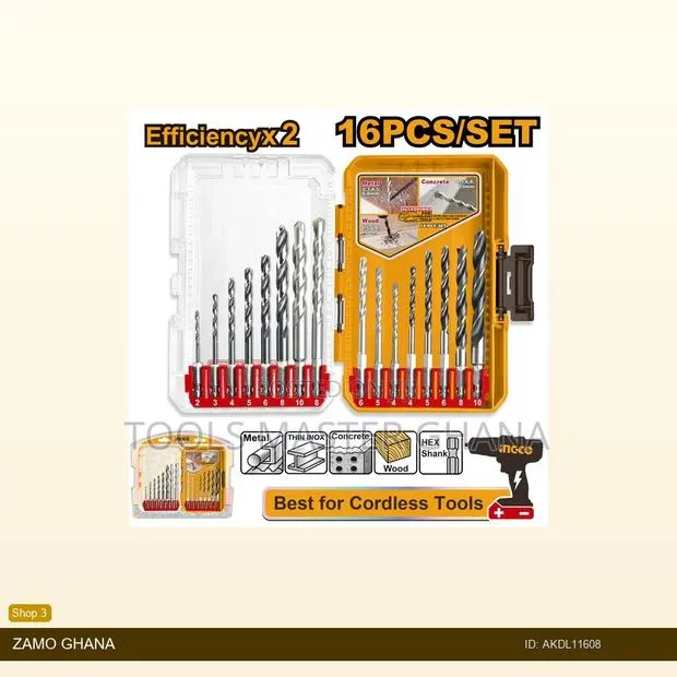 16 PCS Metal, Masonry and Wood Drill Bits - Akdl11608 · Photo 1