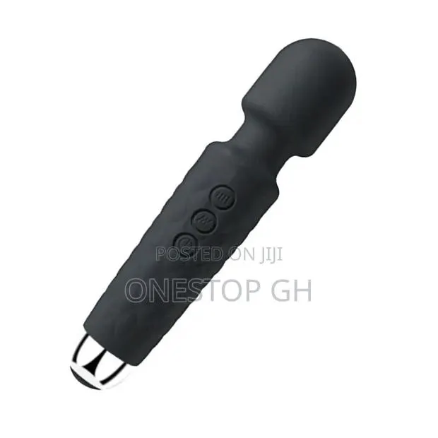A Black Handheld Wand Vibrator With Textured Silicone Casing for Grip. · Photo 1