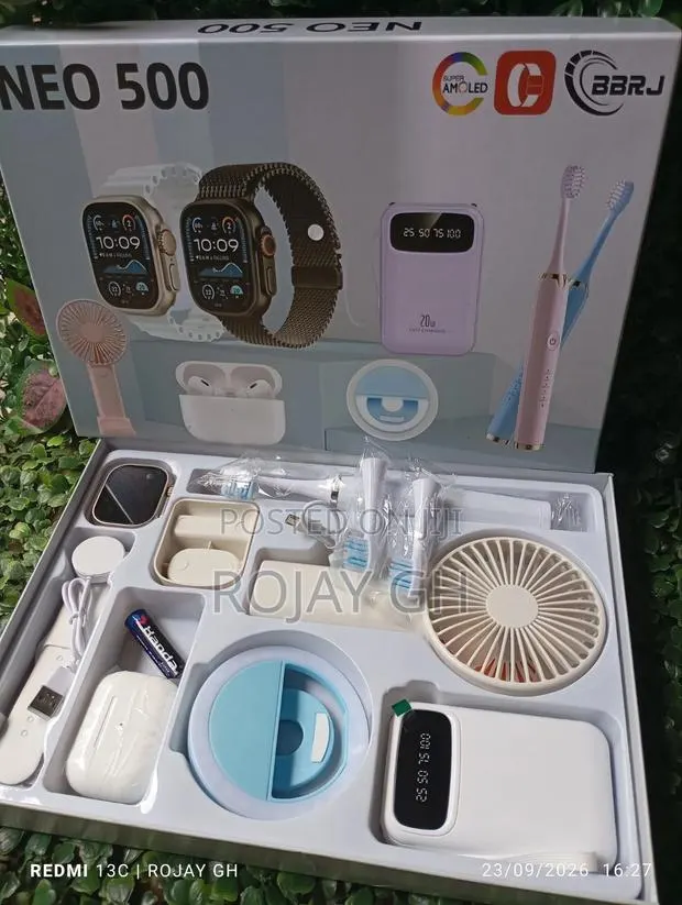12-in-1 NEO 500 Smart Watch Combo Set - Airpod, Power Bank - Silver · Photo 1