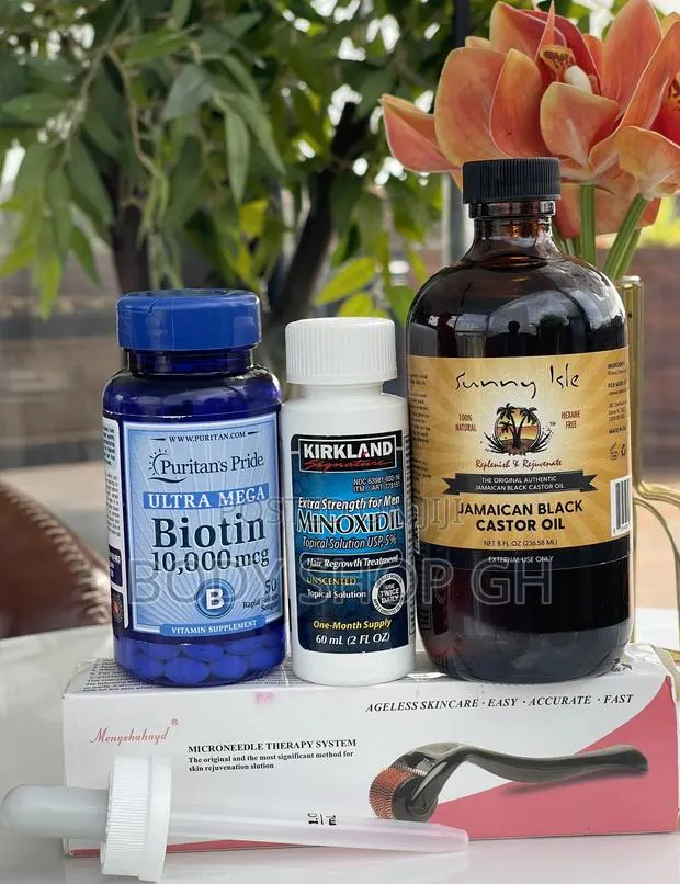 Castor Oil + Kirkland Minoxidil + Roller + Biotin Beard KIT · Photo 1
