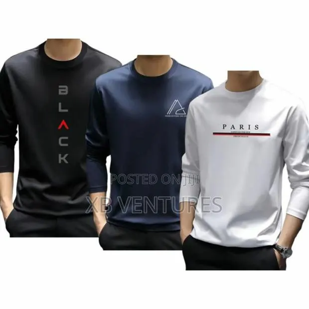 3 Piece Men's Long Sleeve T-Shirts 100% Cotton - Multicolour · Photo 1