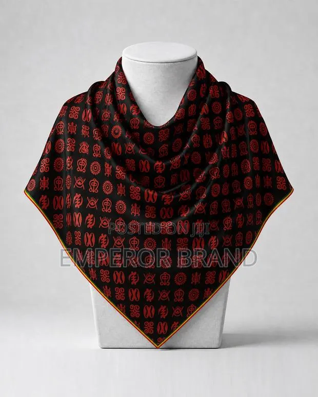 African Silk Scarf – Black Red Luxury Print | Emperor Brand · Photo 1