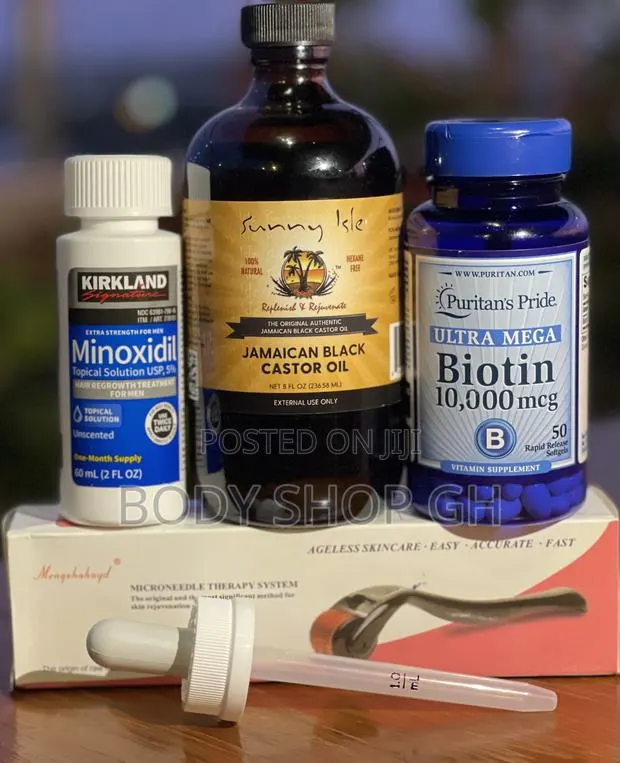 Kirkl Minoxidil + Biotin + Castor Oil + Derma Roller Combo · Photo 1