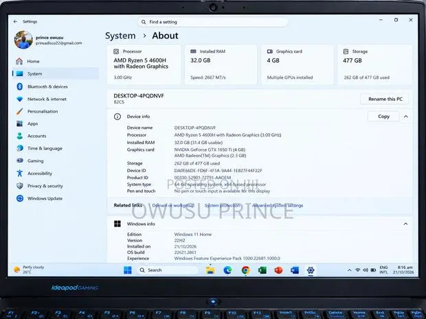 Laptop Lenovo Ideapad Gaming 3 32GB AMD Ryzen 5 SSD 512GB · Photo 1