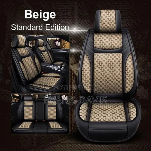 Universal Leather Car Seat Cover (Black and Beige) 9pcs/ Set