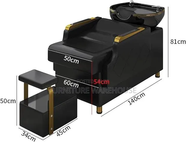 Modern Black and Gold Luxury Salon Shampoo Bed and Ceramic Basin Set · Photo 2
