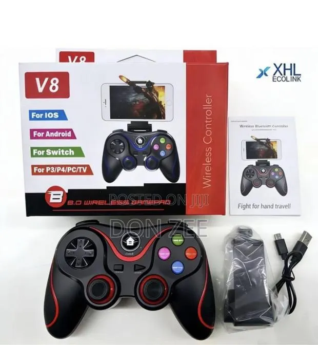 V8 Bluetooth Wireless Gaming Controller Grip Game Pad for Android-Red · Photo 1