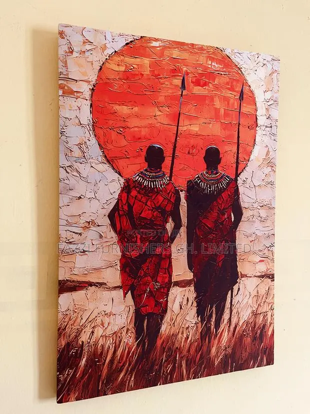 3 Sets African Maasai Warriors Real Cloth Canvas Frames Arts Decor · Photo 1