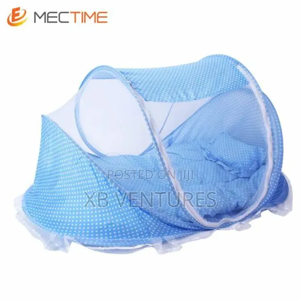 Baby Folding Mosquito Net Bed With Cotton Mat Pillow- Blue · Photo 1