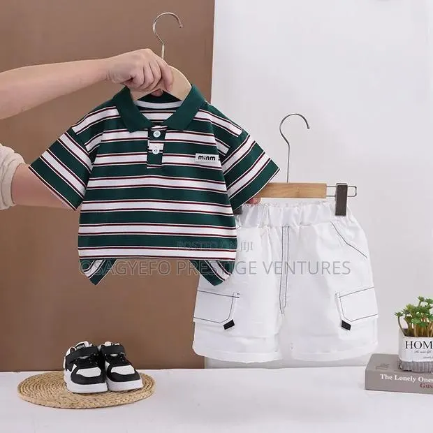 Boys' Striped Polo Shirt Cargo Shorts 2-Piece Set · Photo 1