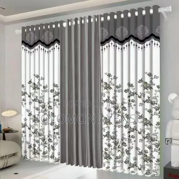 2-in-1 Double Sheer and Blackout Floral Window Curtain, · Photo 1