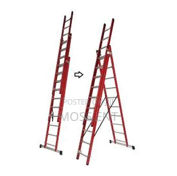 Ferral 3x17 Steps Fiberglass Red Triple 5 Slide Ladder - Fer- · Photo 1