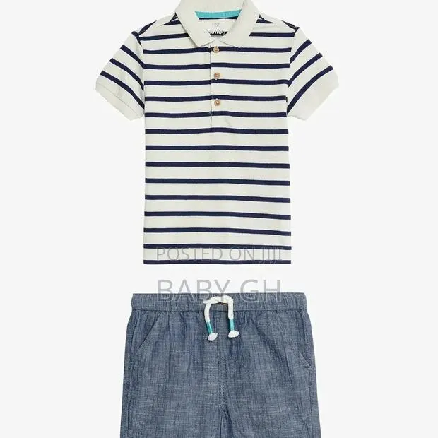 M S Striped Polo T-Shirt and Shorts Set · Photo 1