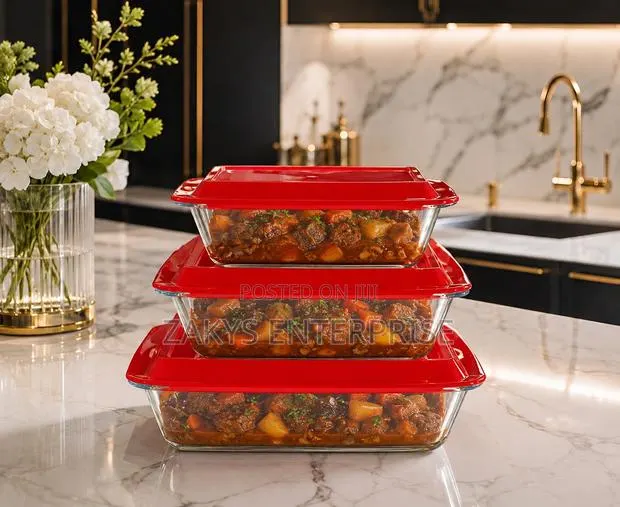 Glass Tray Set With Lid 3set · Photo 1