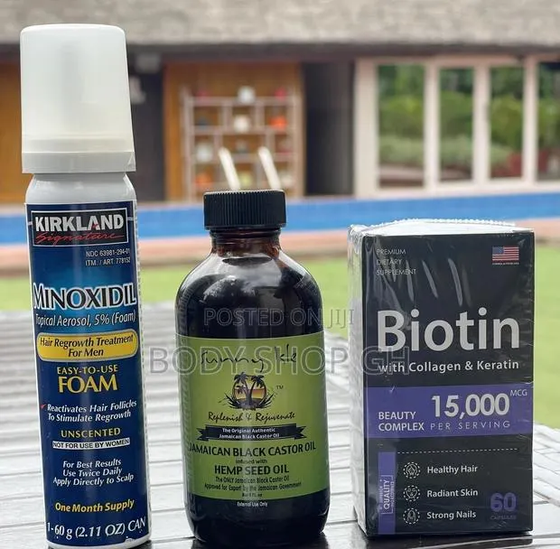 Hairloss Treatment Pack - Kirkland Foam + Biotin +Castor Oil · Photo 1