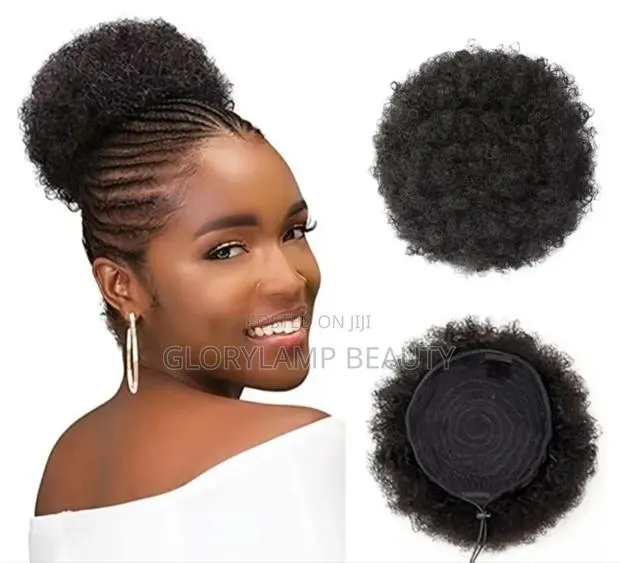 Afro Curly Drawstring Ponytail – Afro Puff Bun Extension – Black · Photo 1