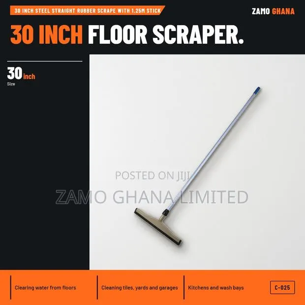 30 Inch Steel Straight Rubber Scrape With 1.25M Stick - C-025 · Photo 1