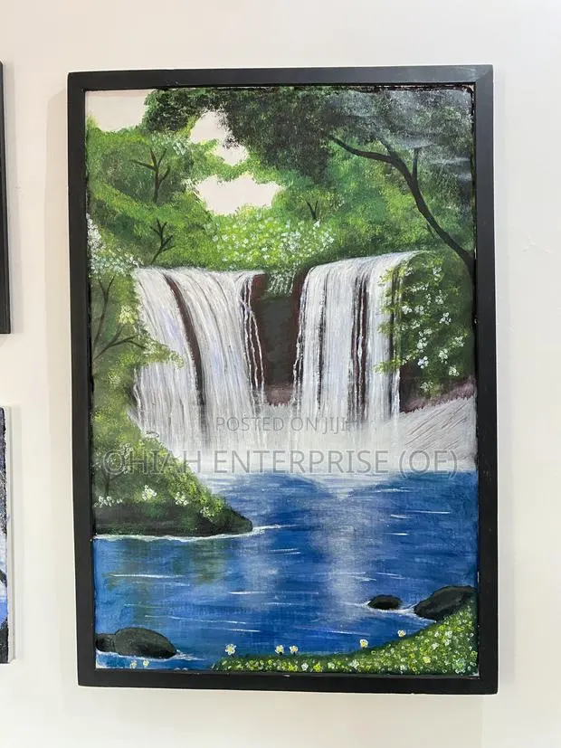 Breath Taking Water Falls With Forestation Painting. · Photo 1
