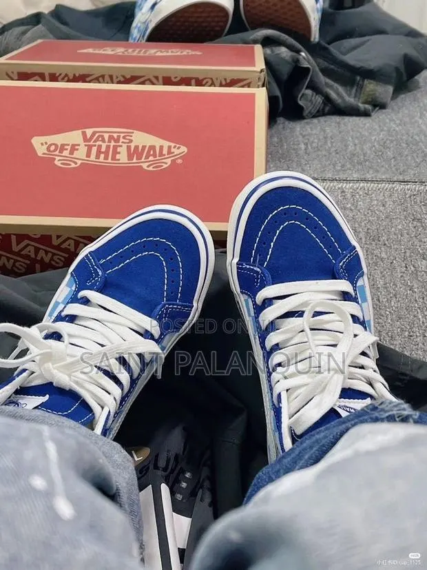 Vans Sk8-Hi 38 DX Sneakers in a Blue and White Checkerboard · Photo 1