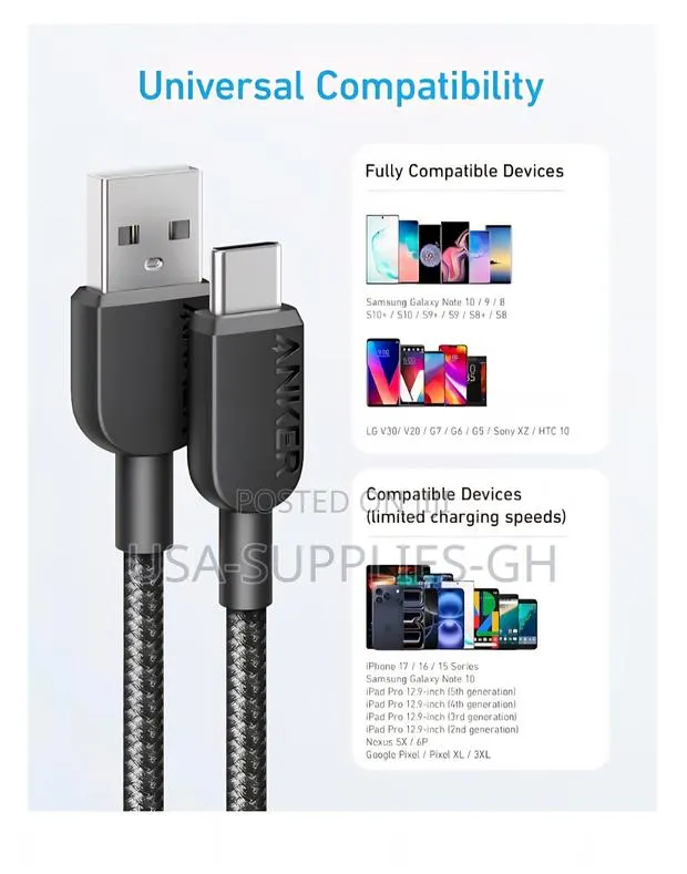 Anker 310 Usb a to Usb C Cable (10 Ft Braided) From Usa · Photo 1