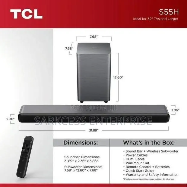 TCL S55h 2.1 Channel S-Class Soundbar Wireless Ai Feature Dolby Atmos · Photo 1