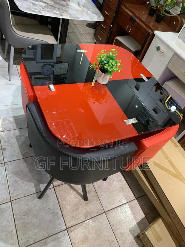 Modern Red Black 4-Seater Glass Dining Set · Photo 1