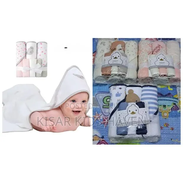 3 Pieces Hooded Baby Towel With 3 Pieces Wash Cloth · Photo 1