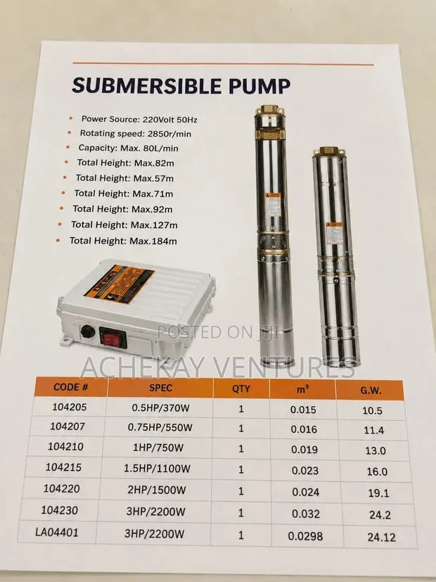 3hp/2200w Submersible Water Pump – 4m3/H High Pressure Borehole Pump · Photo 1