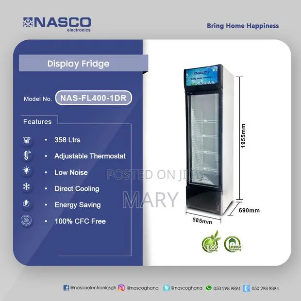 Nasco 358liters Display Fridge Nas-Fl400 358 Liters