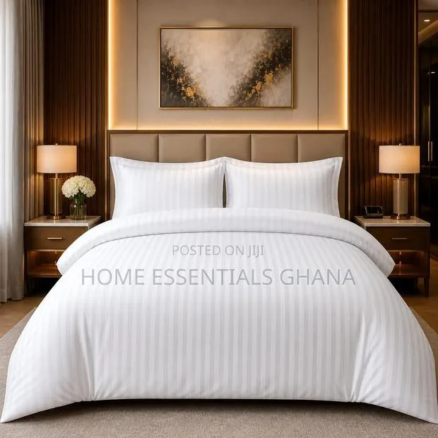 100% Cotton Hotel Bedding Set White Stripe Duvet Cover King Size · Photo 1