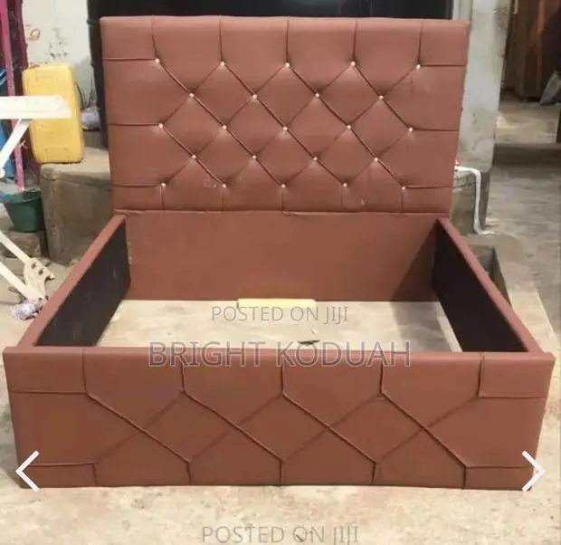 Leather Brown With Battens Double Bed Frame · Photo 1