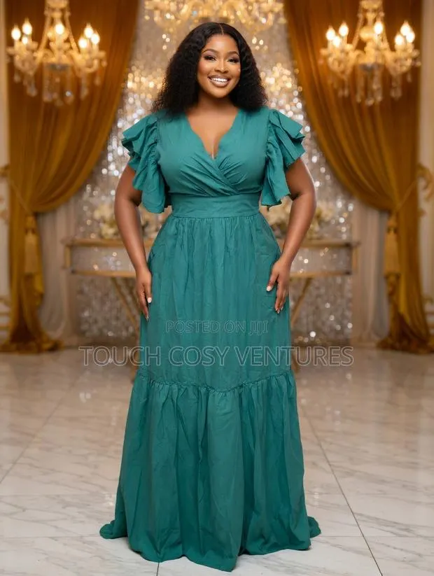 Luxe Teal Ruffle Sleeve Tiered Maxi Dress · Photo 1