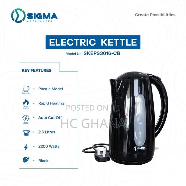 SIGMA 2.5L Plastic Electric Kettle Black · Photo 1