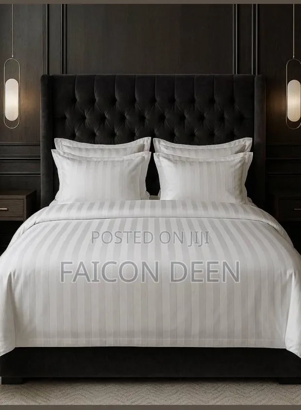 Premium White Bedding ( White Stripped Duvet Cover Only · Photo 1