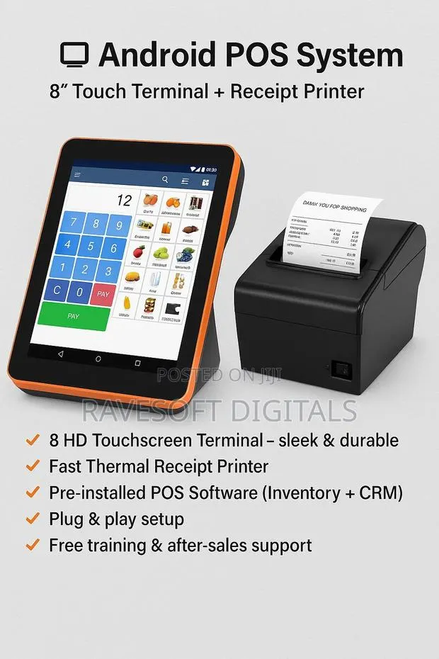 Android Pos System – 8′′ Touch Terminal + Printer + Software · Photo 1