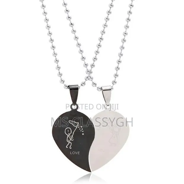 Lovers Heart Shape Couple Necklace Titanium Steel Choker Pen · Photo 1